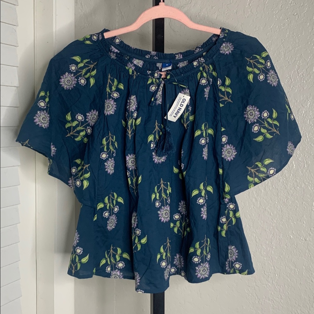 NEW Old Navy floral cotton blouse top medium - Picture 4 of 7